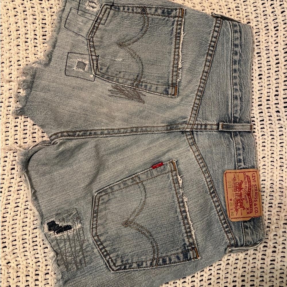 Levi's Distressed Light Blue  Denim Shorts